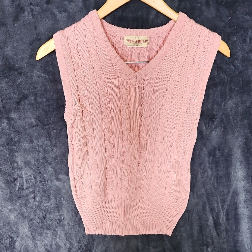 Pink V-Neck Cable Knit Sweater